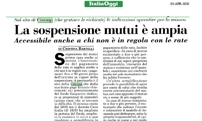 Italiaoggi Fondo Sospensione Mutui